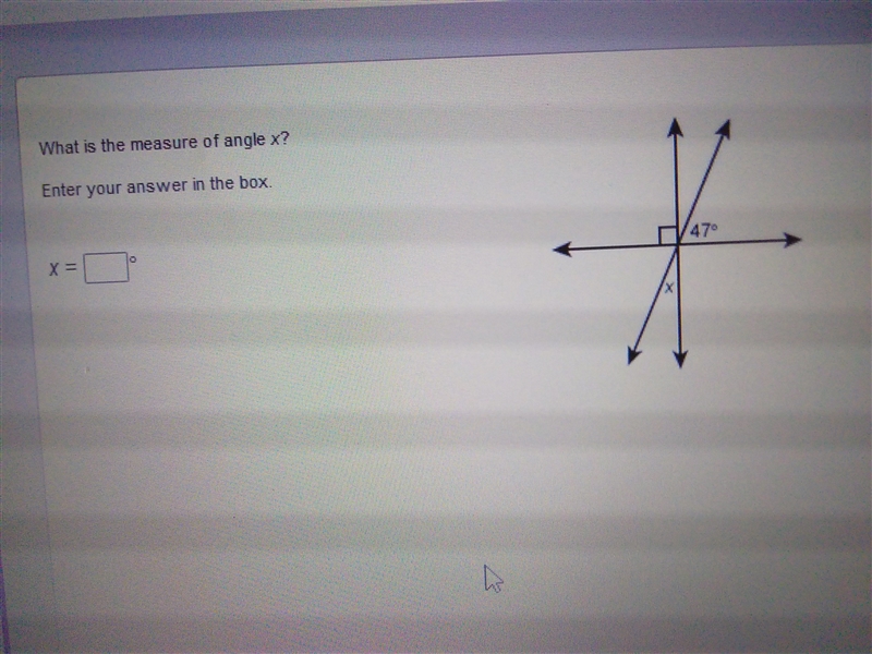 What is the measure of angle X enter your answer in the Box (If a picture isn't here-example-1