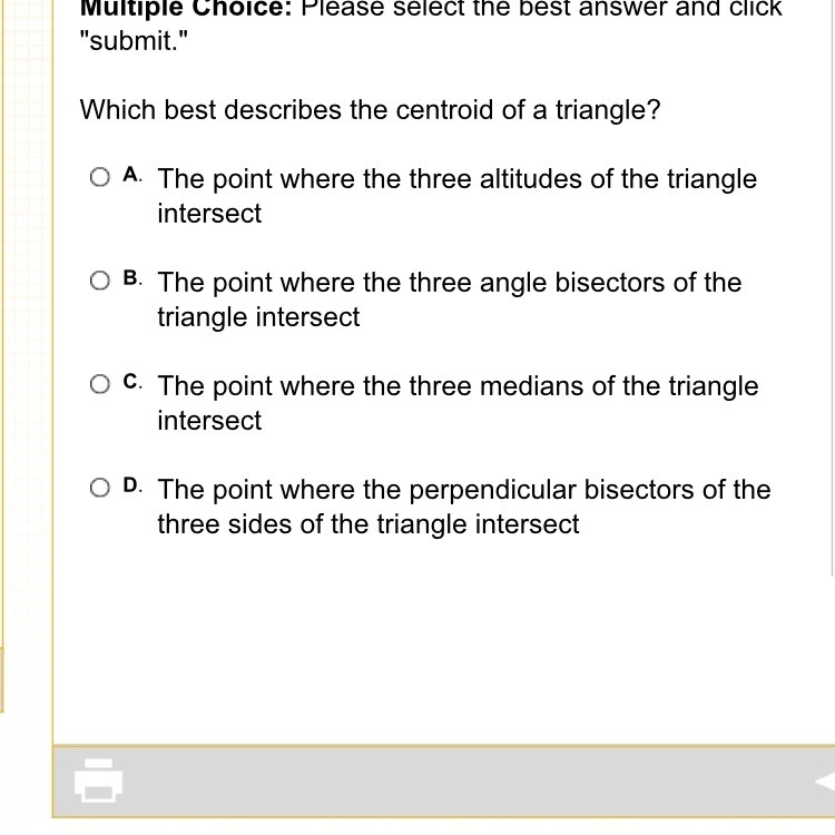 Which beat describes the centroid of a triangle PLEASE HELP-example-1