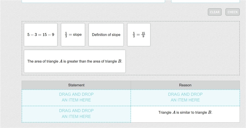 drag statements and reasons to each row to show why the slope of the line between-example-1