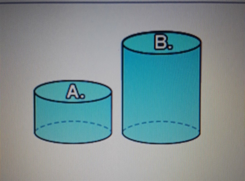 Karen calculates the volume of cylinder A with a radius of 3 inches, and a height-example-1