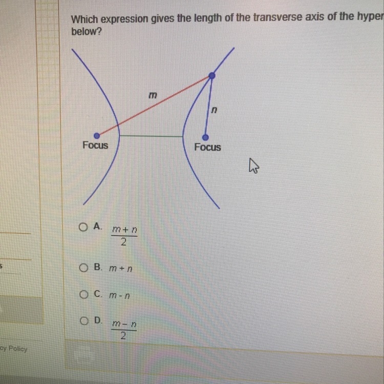 Which expression gives the length of the transverse axis of the hyperbola shown below-example-1