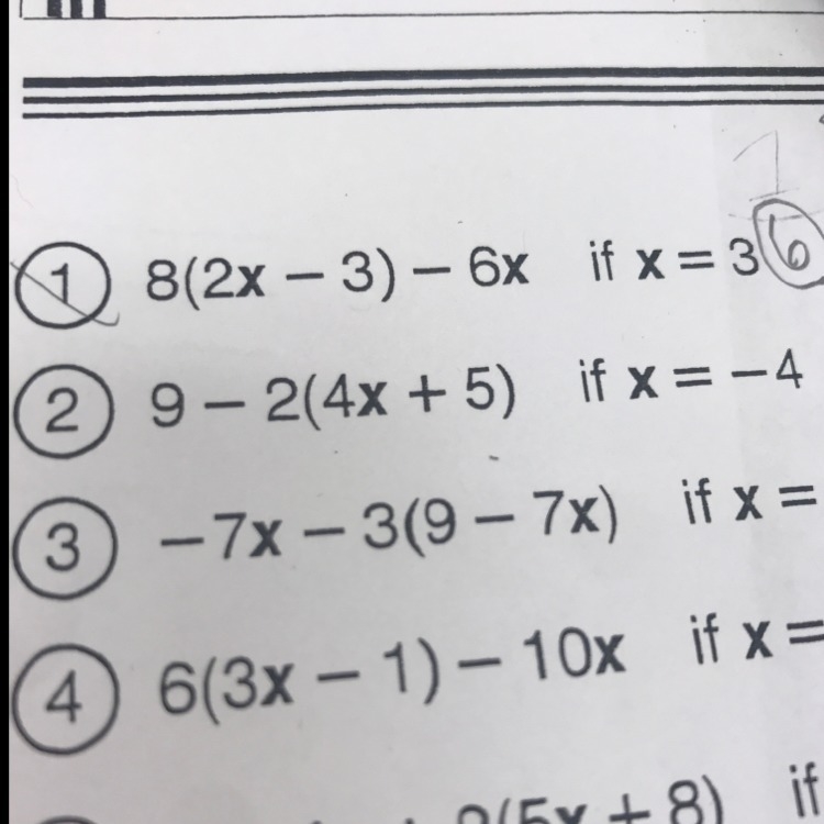 Help algebra 1 9-2(4x+5) if x=-4 It’s number 2 in picture-example-1