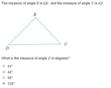 Please Help, What is the measure of angle D in degrees?-example-1