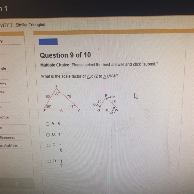 What is the scale factor of XYZ to UVW-example-1