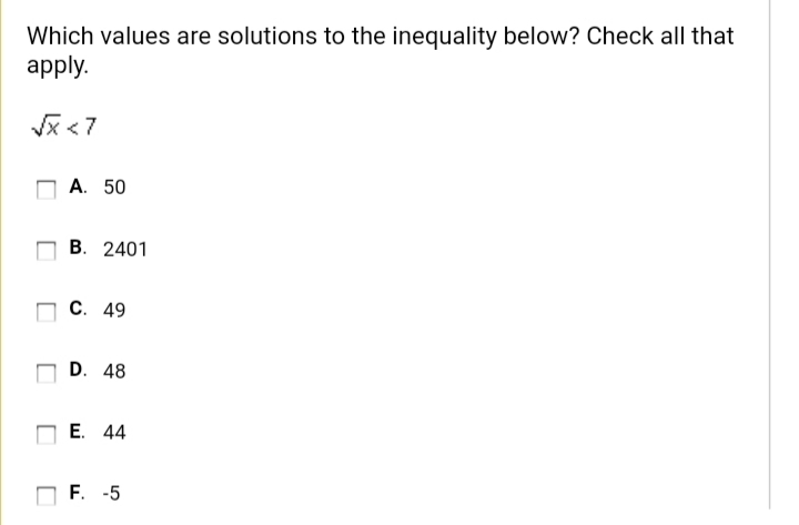 Which values are solutions to the inequality below? check all that apply-example-1