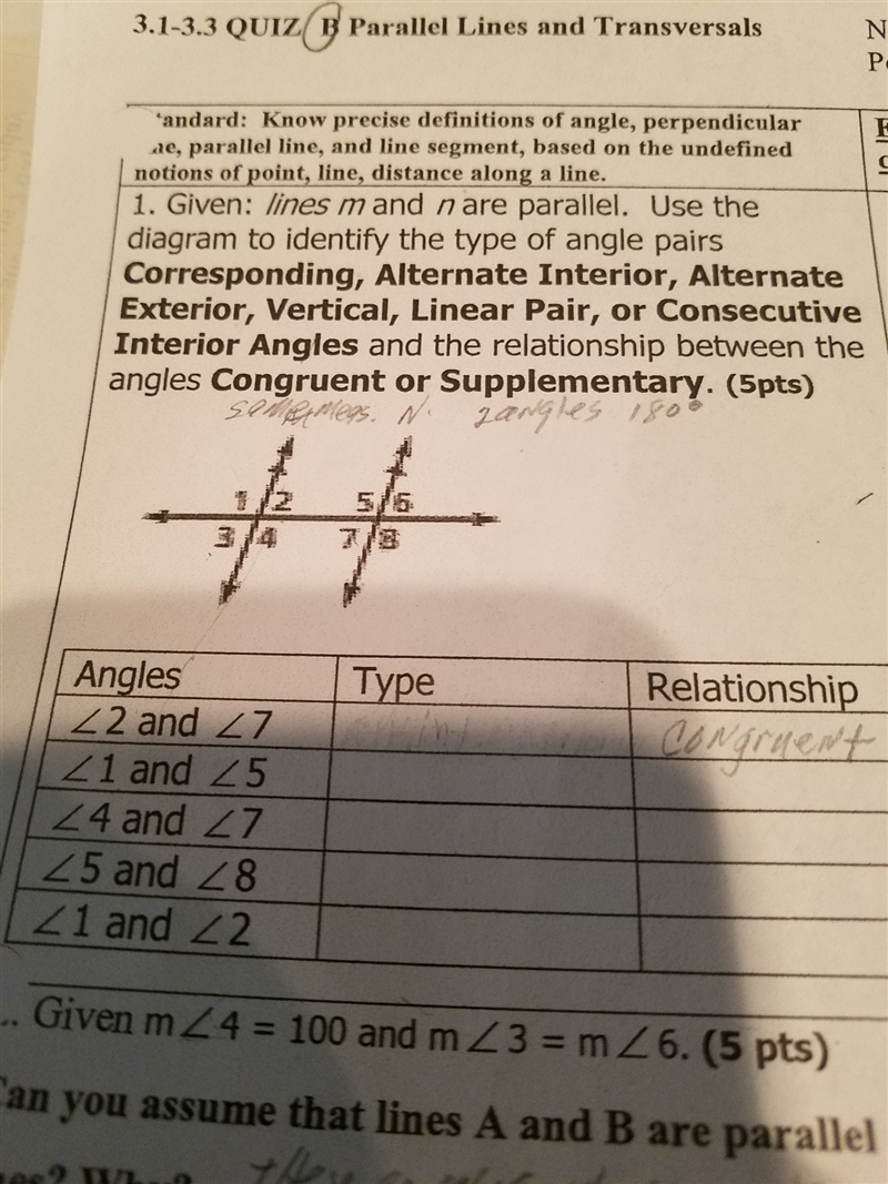 lines m and n are parallel. use the diagram to identify the type of angle pairs. corresponding-example-1