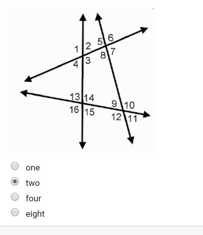 In the diagram, how many angles must be supplementary with angle 14?-example-1