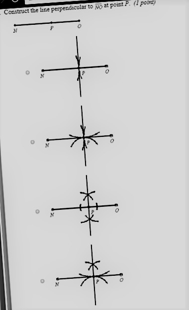 Construct the line perpendicular to ⇒NO at point P.-example-1