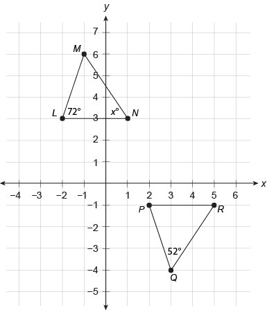 PLEASE HELP WILL ATTACH PHOTO LMN PQR What is the value of x in degrees? Enter your-example-1