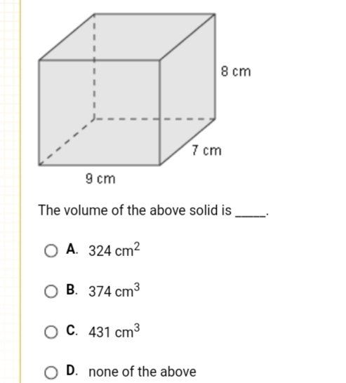 The volume of the above solid is?-example-1