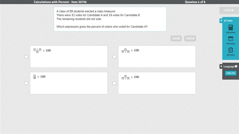 A class of 33 students elected a class treasurer. There were 11 votes for Candidate-example-1