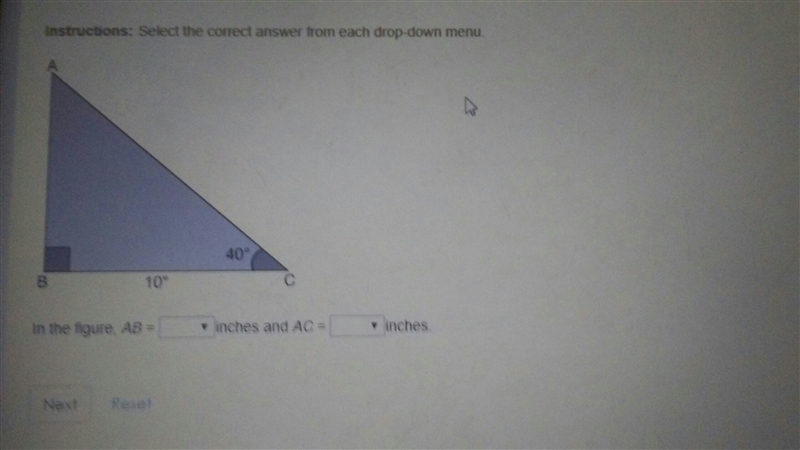 In the figure AB equals how many inches AC equals how many inches-example-1