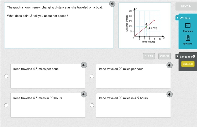 The graph shows Irene's changing distance as she traveled on a boat. What does point-example-1