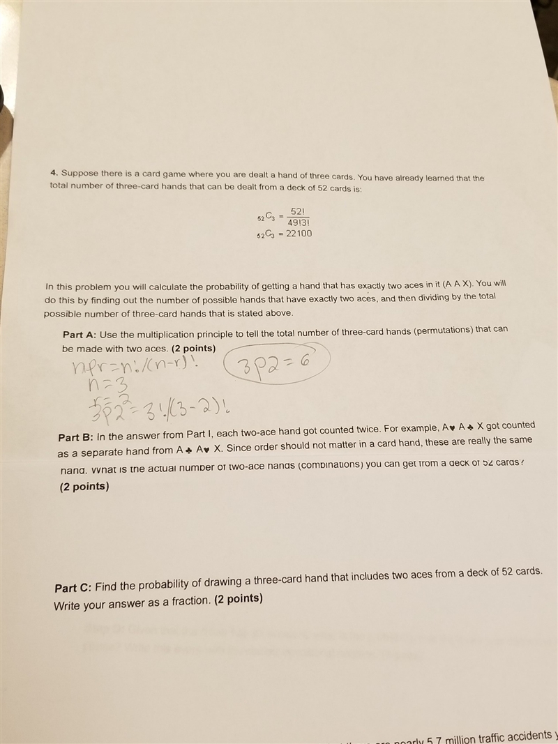 part c find the probability of drawing a three-card hand that includes two aces from-example-1