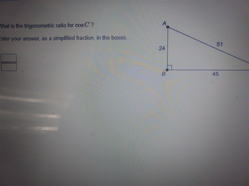 What is the trignometric ration for cos C? ____/____-example-1