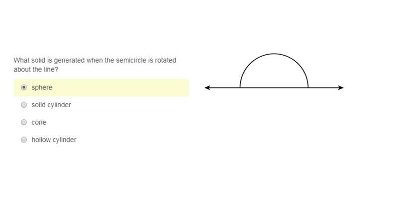 What solid is generated when the semicircle is rotated about the line?-example-1