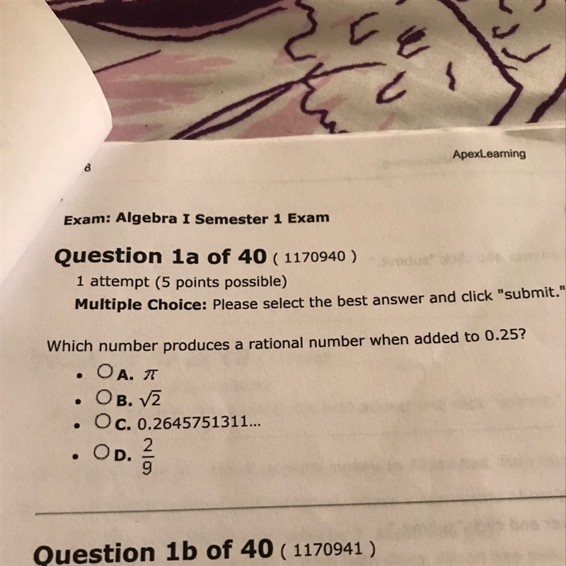 Which Number produces a rational number when added to 0.25-example-1