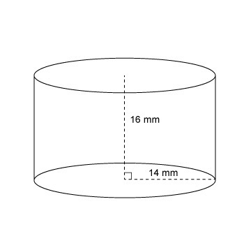 What is the exact volume of the cylinder? A.)224π mm³ B.) 3136π mm³ C.) 3584π mm³ D-example-1