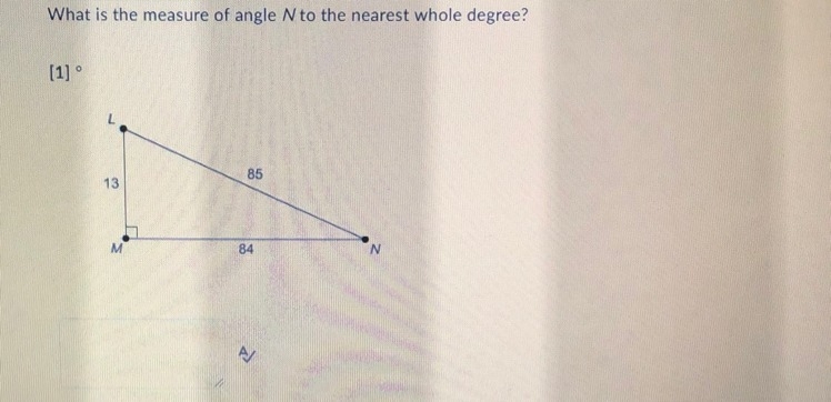 What is the measure of angle N to the nearest whole degree?-example-1