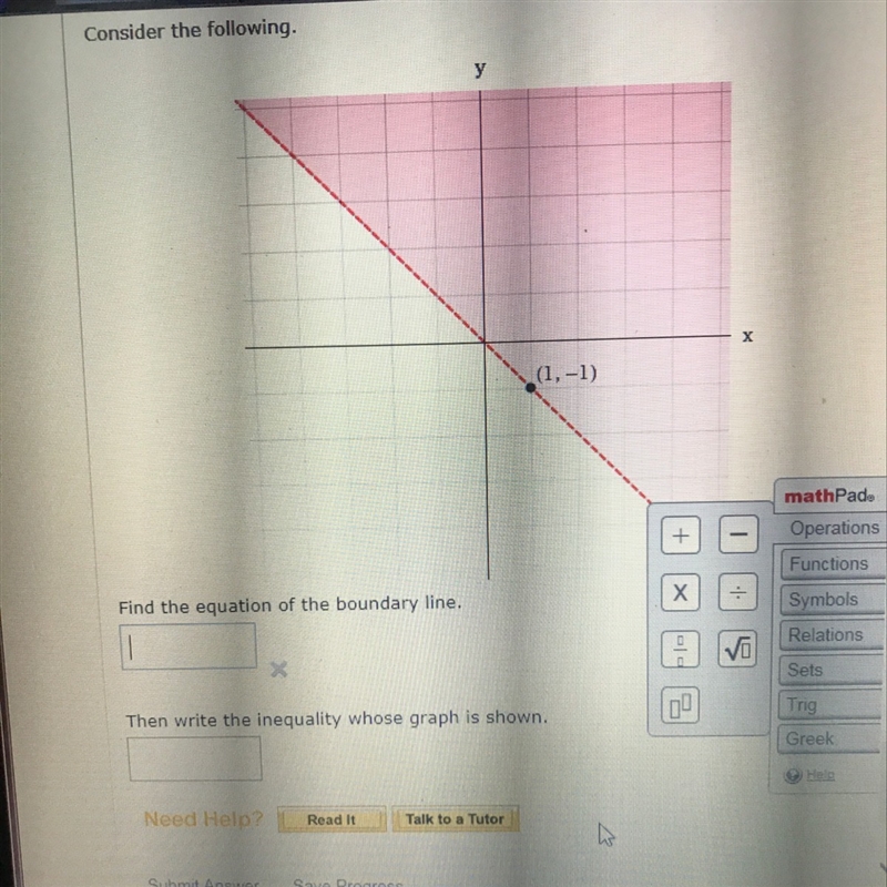 How do you The the answer of equation of the boundary line & to write the inequality-example-1