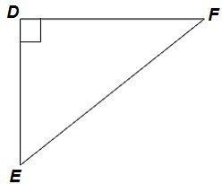 Right triangle DEF is shown. Which is equal to sin∠E? A) cos∠D B) cos∠F C) sin∠D D-example-1