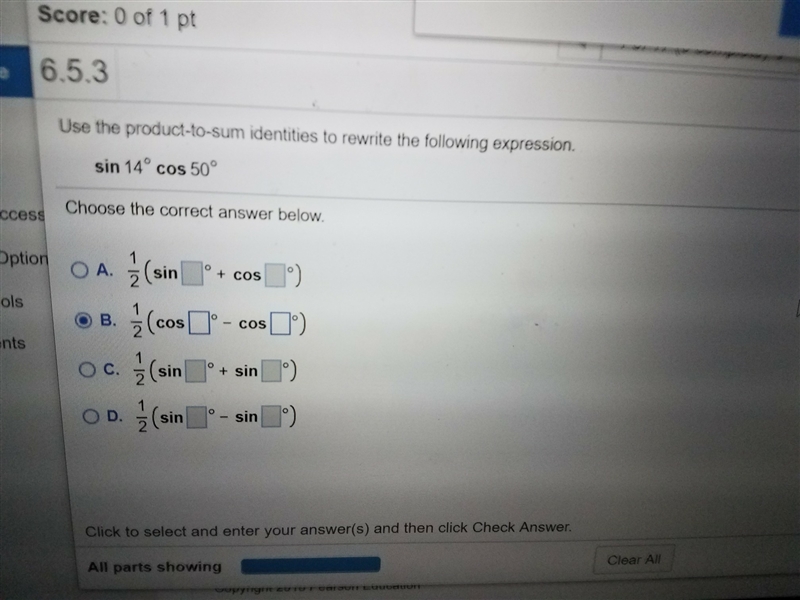 Use the product-to-sum identities to rewrite the following expression sin 14° cos-example-1