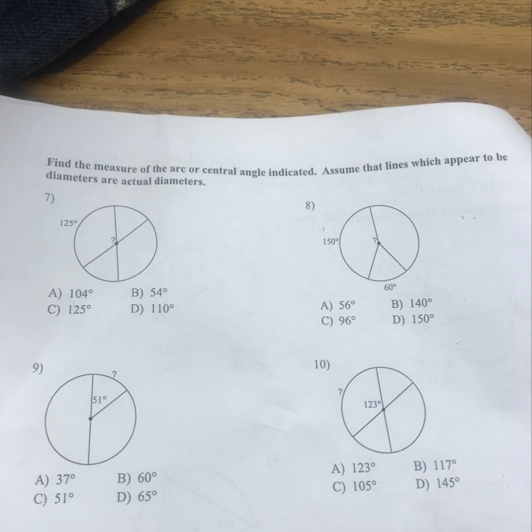 Find the measure of the arc or central angle indicated-example-1