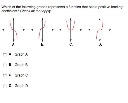 Which of the following graphs represents a function that has a positive leading coefficient-example-1