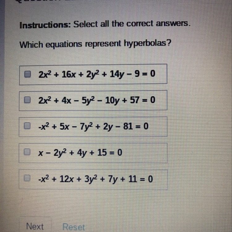 Which equations represent hyperbolas?-example-1