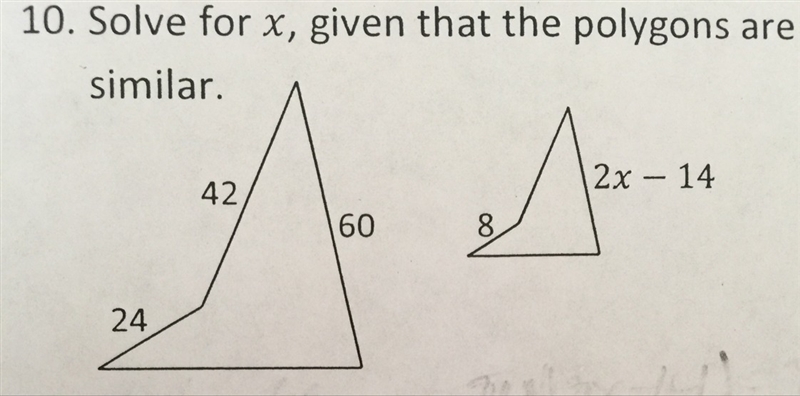 Solve for x, given that the polygons are similar-example-1