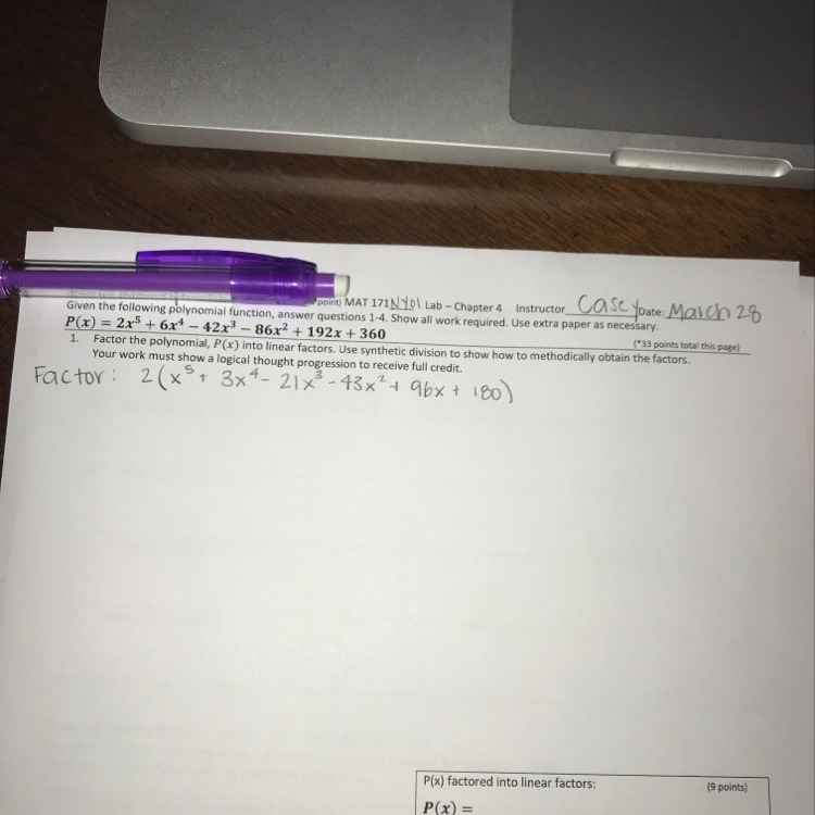 How to use synthetic division to show how to methodically obtain the factors from-example-1