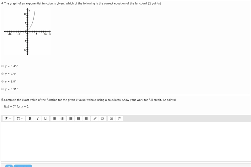 4. The graph of an exponential function is given. Which of the following is the correct-example-1