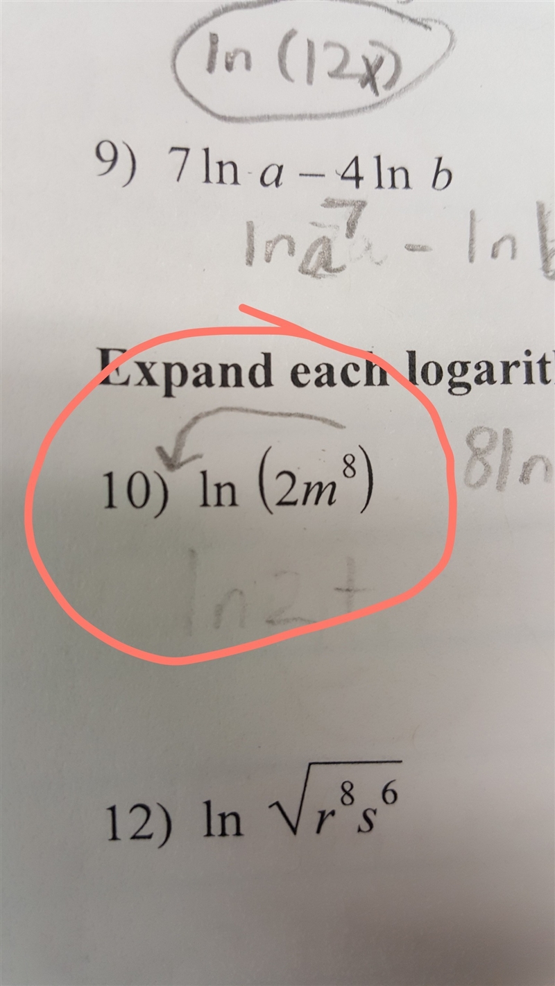 Ln(2m 8th power) exapnad in logarithmic expression-example-1