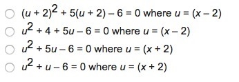 Which quadratic equation is equivalent to (x + 2)2 + 5(x + 2) - 6 = 0?-example-1