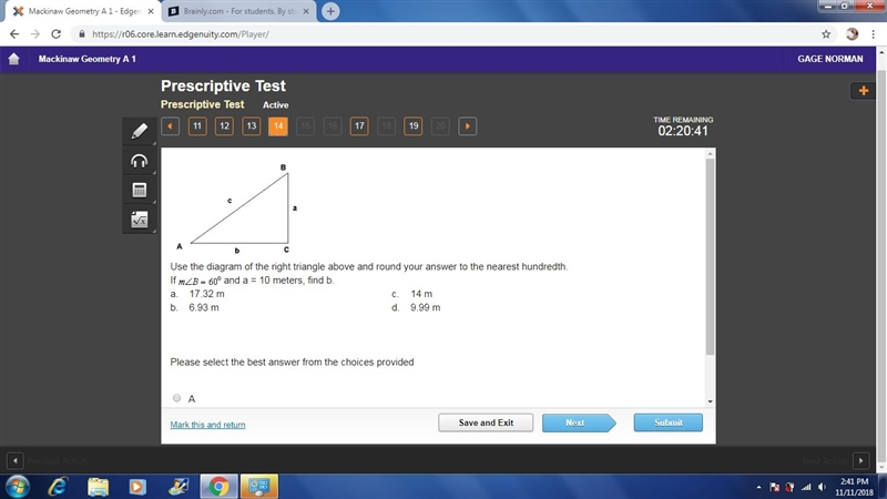 Use the diagram of the right triangle above and round your answer to the nearest hundredth-example-1