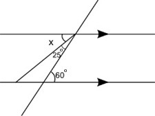 A pair of parallel lines is cut by a transversal, as shown below: A pair of parallel-example-1