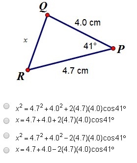 Which equation can be used to solve for x in the triangle below?-example-1