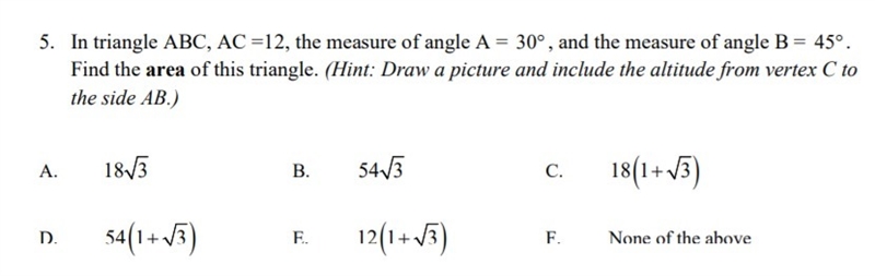 [Precalculus] Find the area of this triangle:-example-1