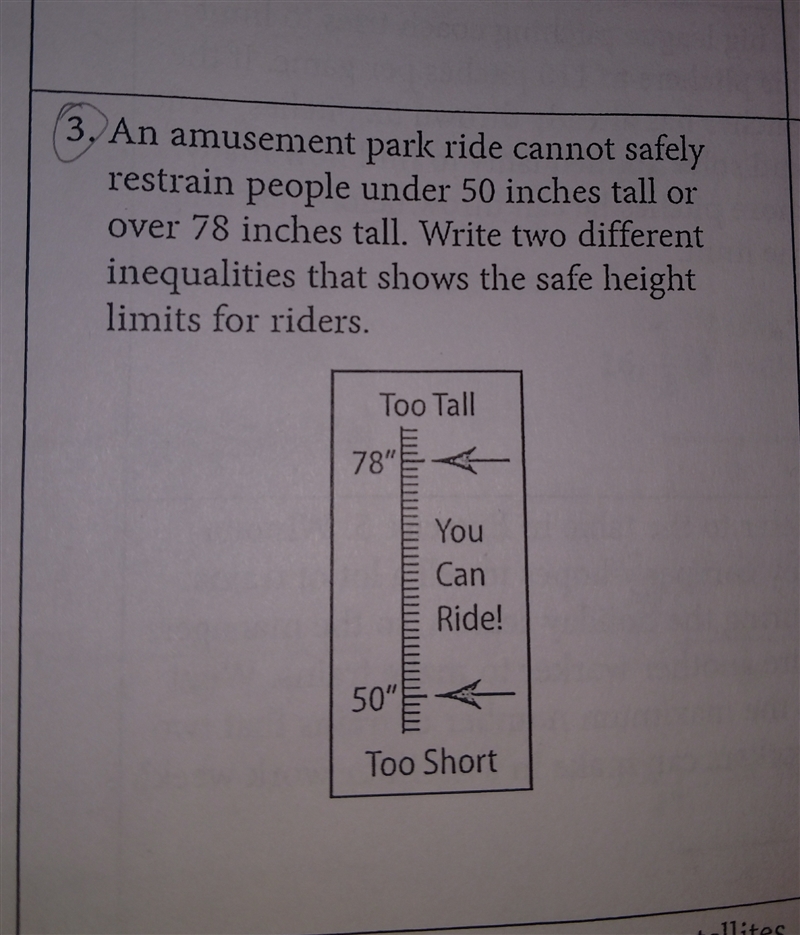 an amusement park ride cannot safely restrain people under 50 in tall or over 78 in-example-1