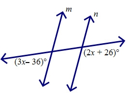 Find the value of x for which M//N. PLEASE EXPLAIN HOW TO SOLVE ALSO A. 38 B. 62 C-example-1