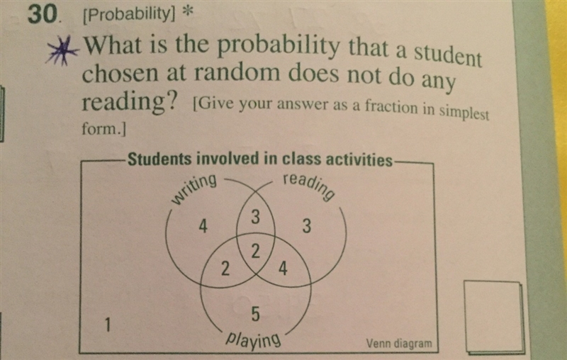 What is the probability that a student chosen at random does not do any reading. [give-example-1