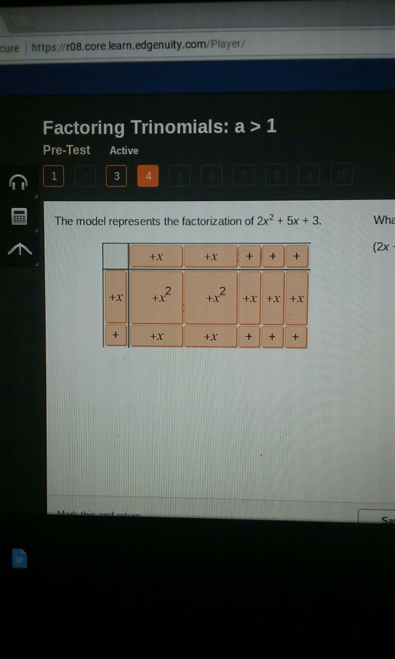 the model represents the factorization of 2 x 2 + 5 x + 3 what is the missing term-example-1