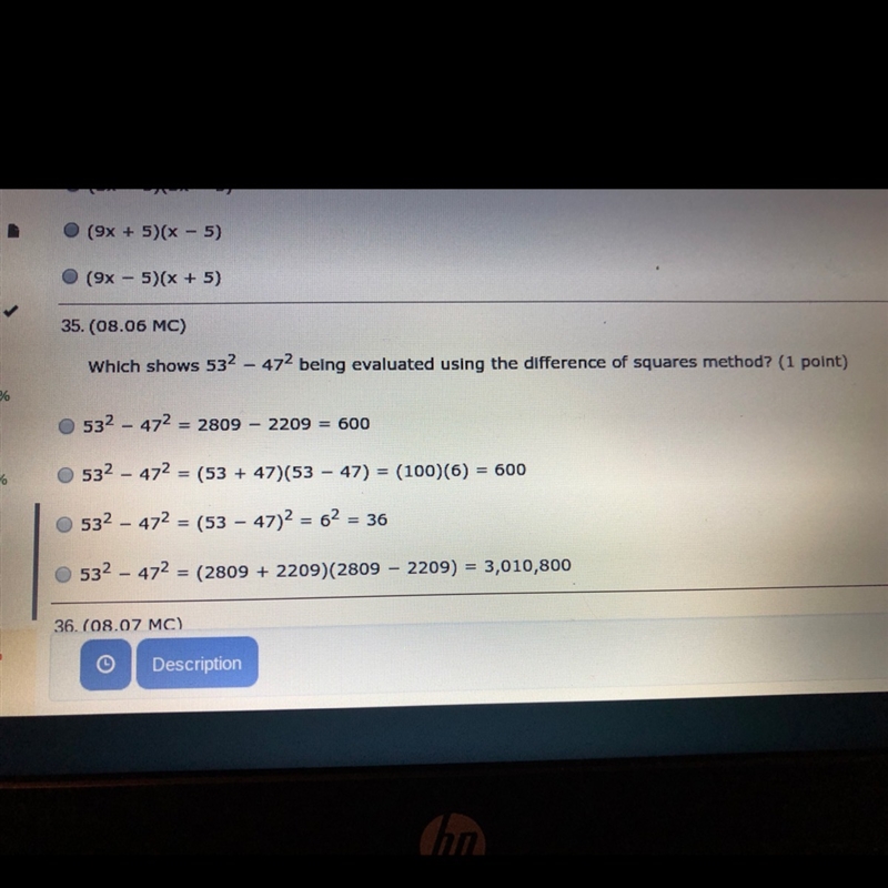 Which shows 53^2-47^2 being evaluated using the difference of square method-example-1