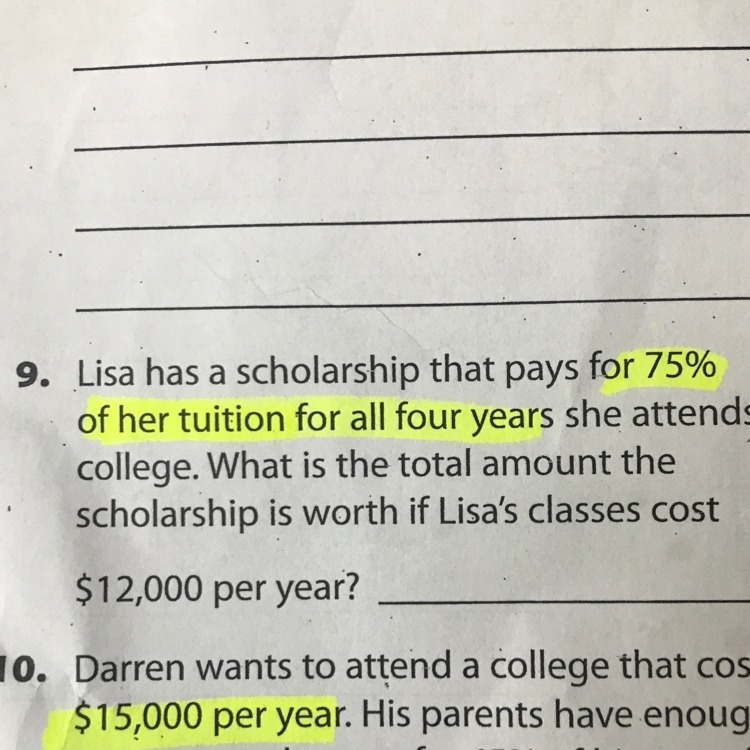 HELP ME WHAT THE ANSERW Lisa has a scholarship for all four years she attends collage-example-1