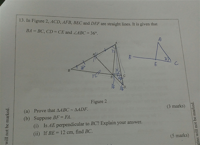 (b)(i) Is AE perpendicular to BC?-example-1