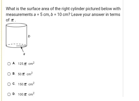 What is the surface area of the right cylinder pictured below?-example-1