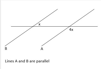 In the diagram, what is the value of x? A. 144° B. 28° C. 5° D. 36°-example-1