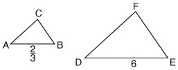 PLEASE HELP ASAP! △ABC ~ △DEF Determine the scale factor of △ABC : △DEF 1:9 1:4 4:1 9:1-example-1