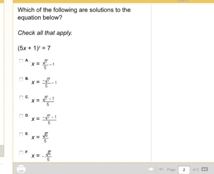 Which of the following are solutions to the equation below? Check all that apply.-example-1