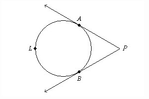 The lines in the figure are tangent to the circle at points A and B. Find the measure-example-1